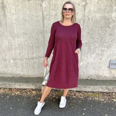 Burgundy červené kombinované cordové šaty tulipánového střihu CANNES