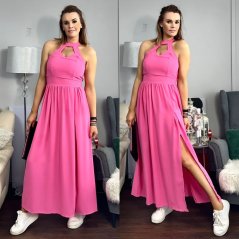 Fuchsiově růžové dlouhé šaty s rozparkem FEDERICA