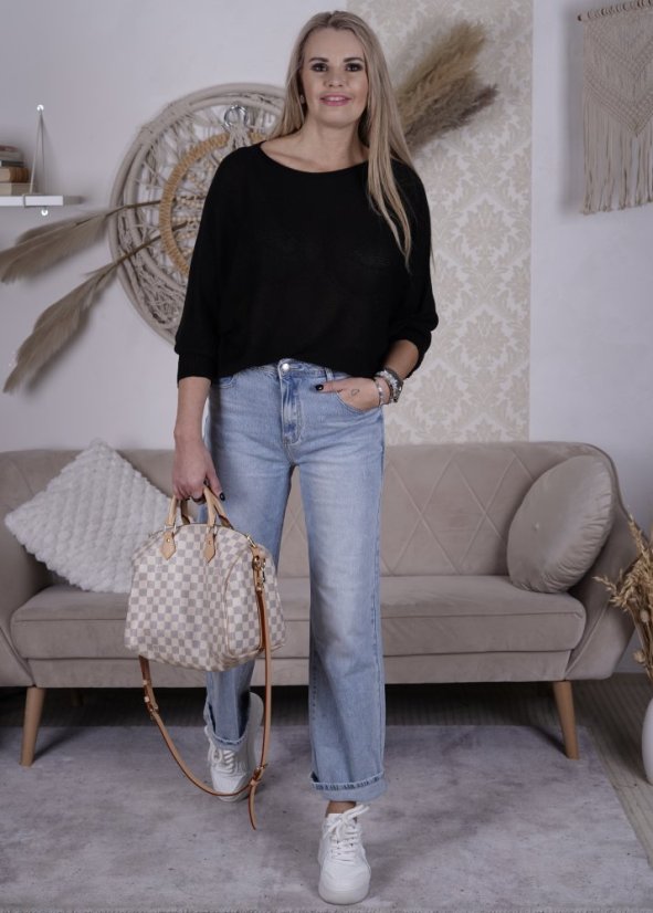 Černý svetřík netopýřího střihu s mašlí na zádech BELLA BOW