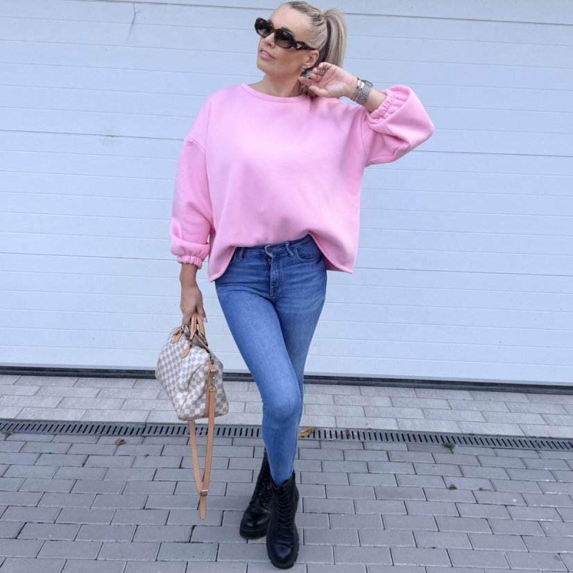 Růžová prémiová mikina s modrým nápisem DOG MOM