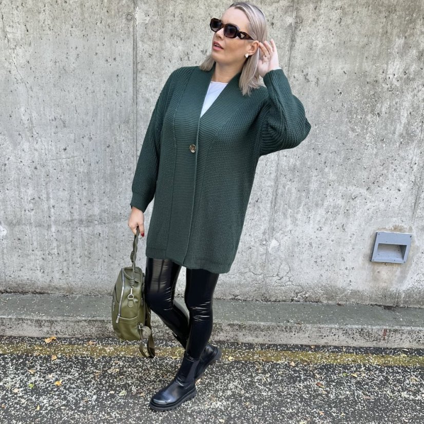 Smaragdově zelený kardigan s knoflíkem LEONES