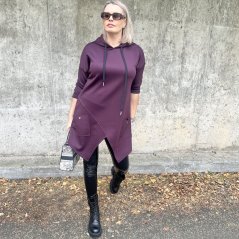 Švestkově fialová asymetrická tunika z máslového materiálu ASSYME