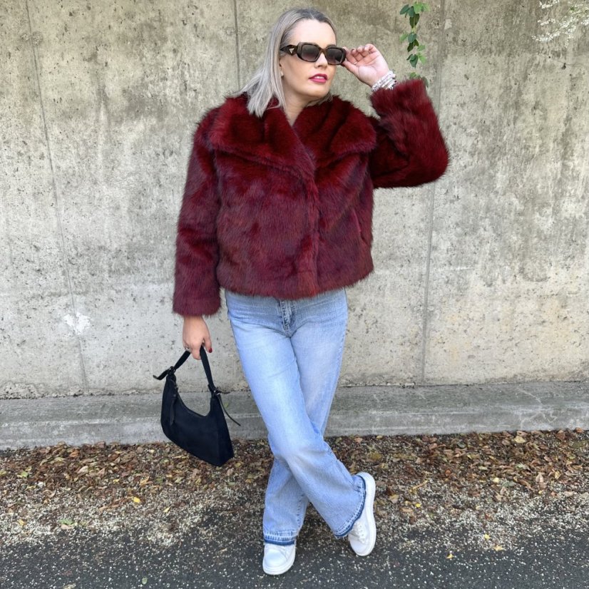 Burgundy červený krátký kožich GLAM FUR