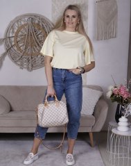 Světle žluté kratší tričko se stažením v pase CHANCE