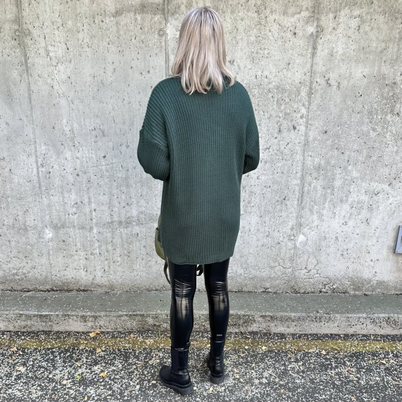 Smaragdově zelený kardigan s knoflíkem LEONES