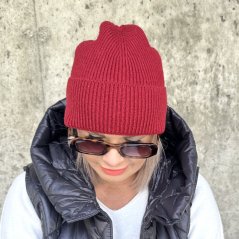 Burgundy červená stylová pletená čepice COZY KNIT