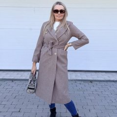 Mokka hnědý delší flaušový kabát FEMME