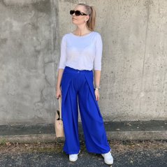 Královsky modré trendy širší kalhoty PRESTIGE