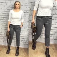 Tmavě šedé trendy kalhoty s páskem VICTORY