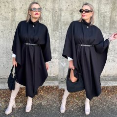 Černé dlouhé flaušové pončo/plášť GUESSING