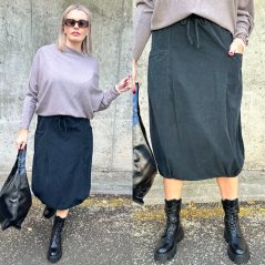 Černá dlouhá balónová sukně z cordového materiálu BUBBLES