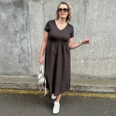 Čokoládově hnědé dlouhé kombinované šaty STELLA