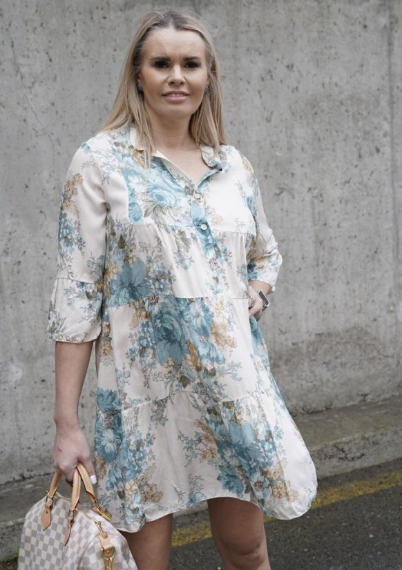 Krémové boho šaty s tyrkysovými květy BOHO BLOOM