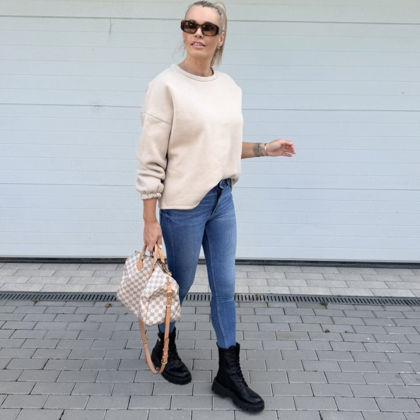 Béžová prémiová mikina s hnědým nápisem DOG MOM