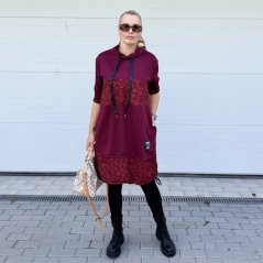 Burgundy červené kombinované šaty z máslového materiálu HOODIE ROSE