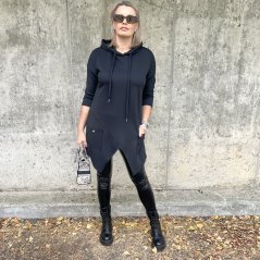 Černá asymetrická tunika z máslového materiálu ASSYME