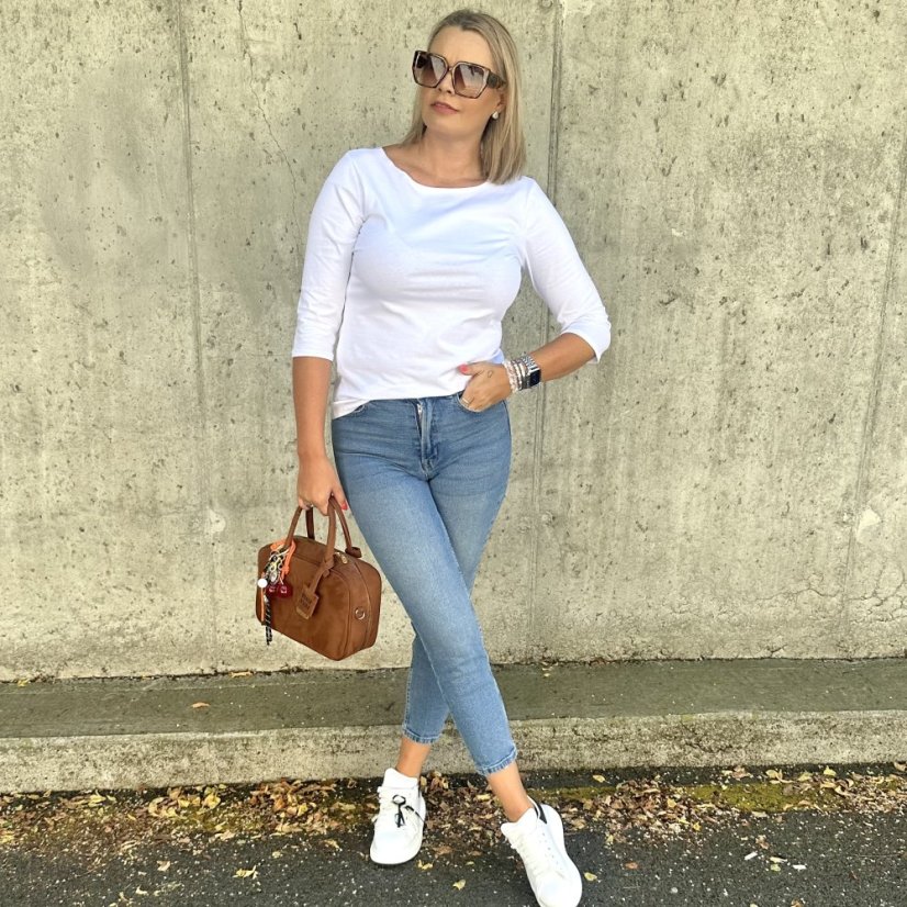 Bílé basic tričko s 3/4 rukávem EDENA