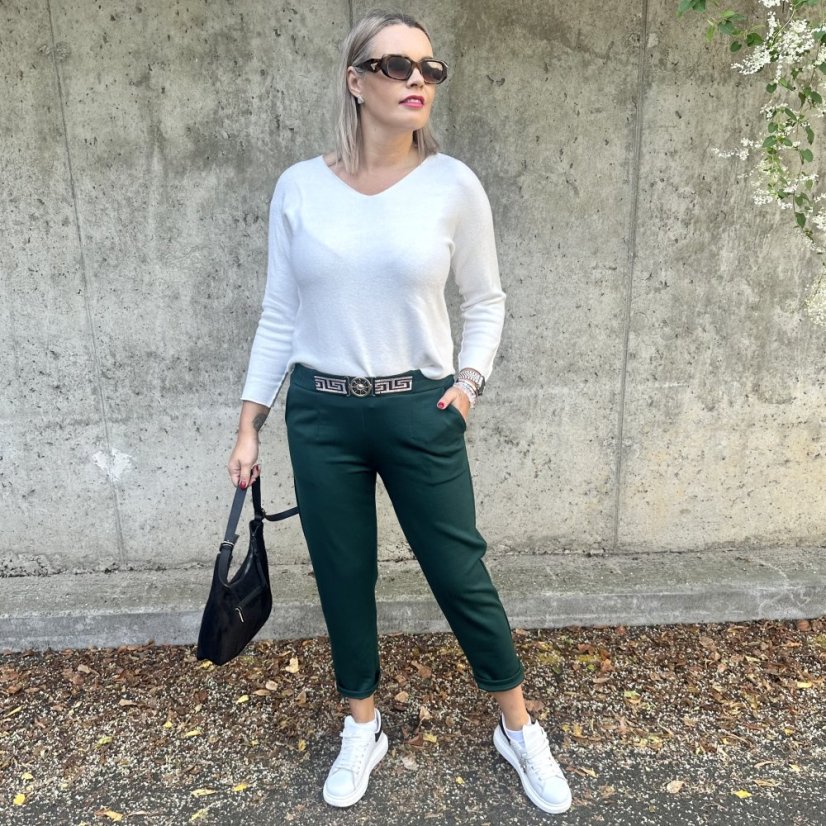 Smaragdově zelené kalhoty z máslového materiálu VERSON