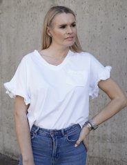 Bílé bavlněné tričko POCKET FRILL
