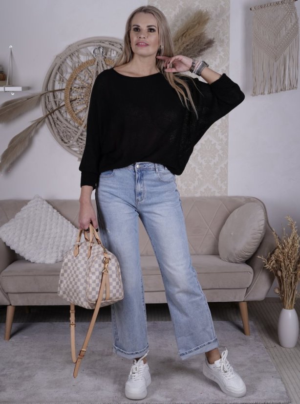 Černý svetřík netopýřího střihu s mašlí na zádech BELLA BOW