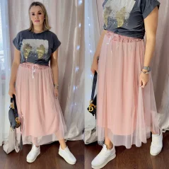 Pudrově růžová dlouhá tylová sukně LAVIRIA