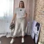 Béžové elastické trendy kalhoty CHIC