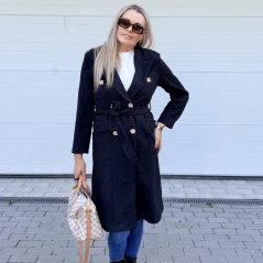 Černý delší flaušový kabát FEMME