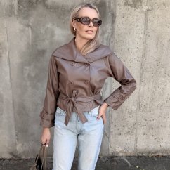 Mokka hnědý koženkový trendy kabátek LUX CELINA