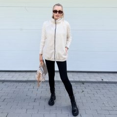 Světle béžová flaušová bunda s pletenými rukávy MIRELLA