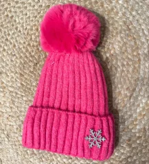 Růžová teplá čepice s bambulí SNOW