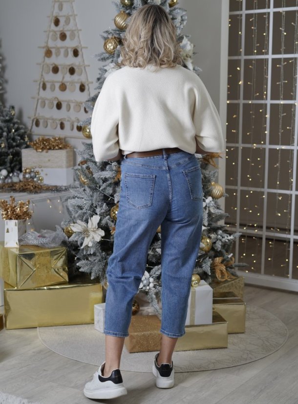 Modré džíny s páskem COMFORT MOM FIT