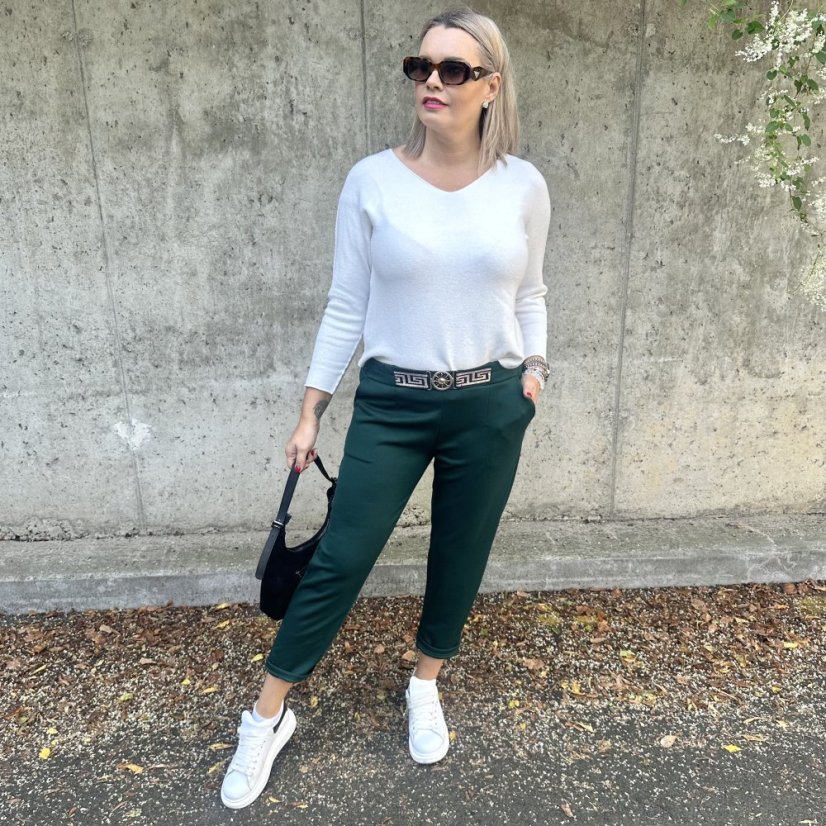 Smaragdově zelené kalhoty z máslového materiálu VERSON