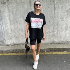 Černé dlouhé oversize tričko s kamínky JOLIE