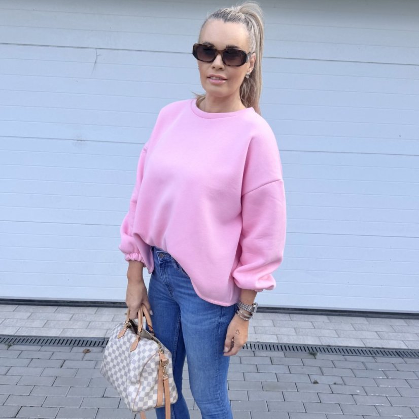 Růžová prémiová mikina s modrým nápisem DOG MOM