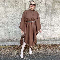 Čokoládově hnědé dlouhé flaušové pončo/plášť GUESSING