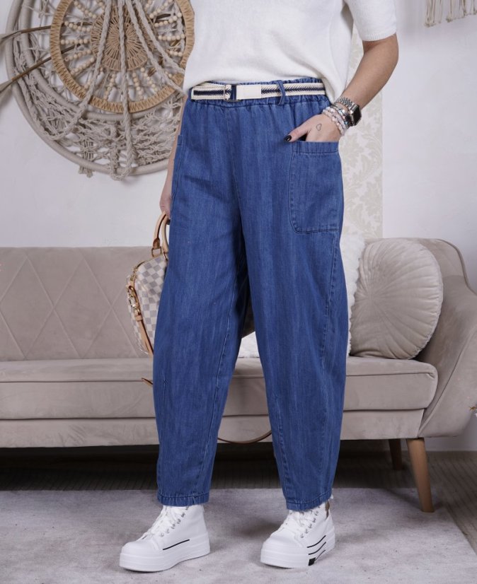 Džínové kalhoty s páskem POCKET DENIM