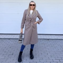 Mokka hnědý delší flaušový kabát FEMME