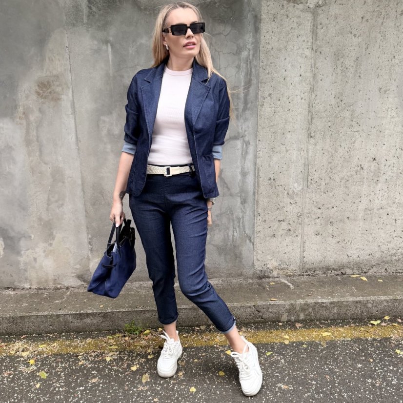 Tmavě modré džínové kalhoty s páskem MONACO DENIM