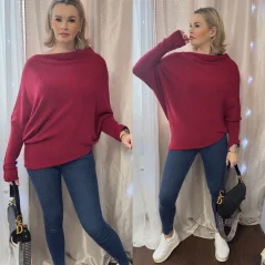 Burgundy červený asymetrický svetr DESIRE