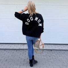 Černá prémiová mikina s bílým nápisem DOG MOM