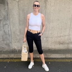 Černé 3/4 elastické mačkané kalhoty s páskem CAPRI FLEX