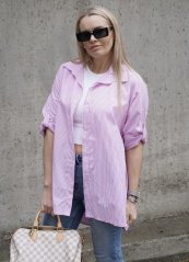 Bílá oversize košile s růžovým proužkem VELVET