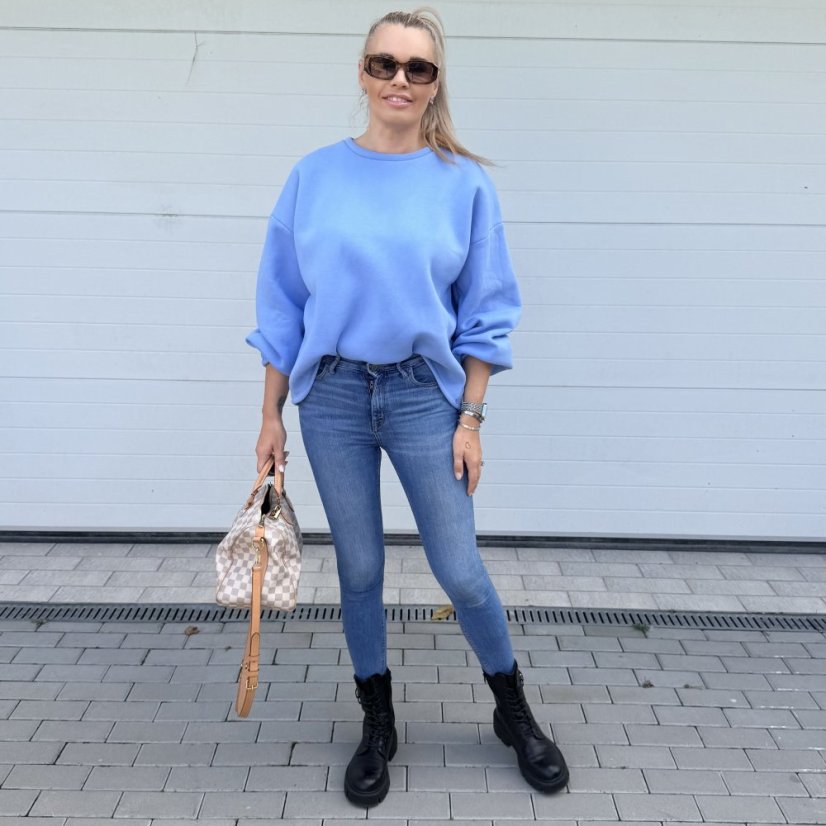 Světle modrá prémiová mikina s růžovým nápisem DOG MOM