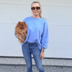 Světle modrá prémiová mikina s růžovým nápisem DOG MOM