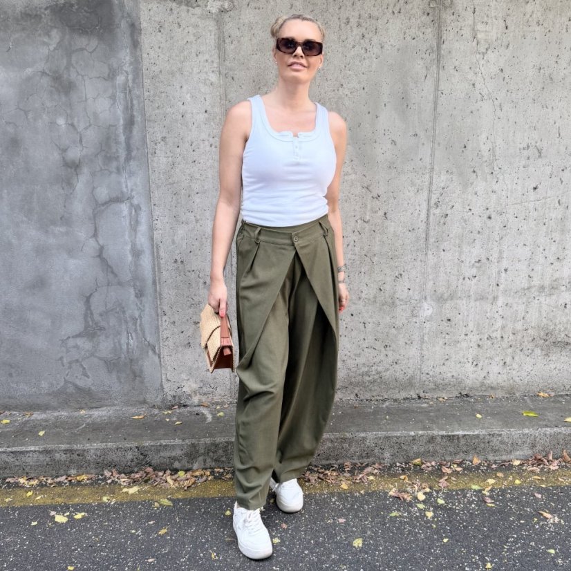 Khaki trendy kalhoty s překladem ELYSIA