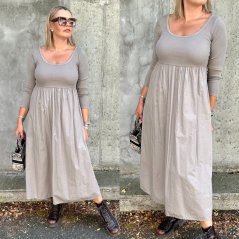 Mokka hnědé dlouhé kombinované šaty GETTING