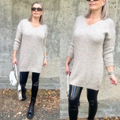 Béžový heboučký dlouhý svetr/ šaty MELANY