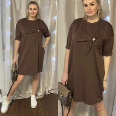 Čokoládově hnědé šaty s 3D kytkou NALIA