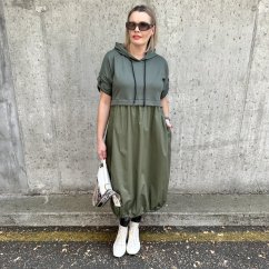 Khaki dlouhé kombinované balónové šaty LINSONNA