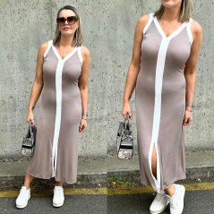 Mokka hnědé dlouhé elastické šaty na ramínka SPY